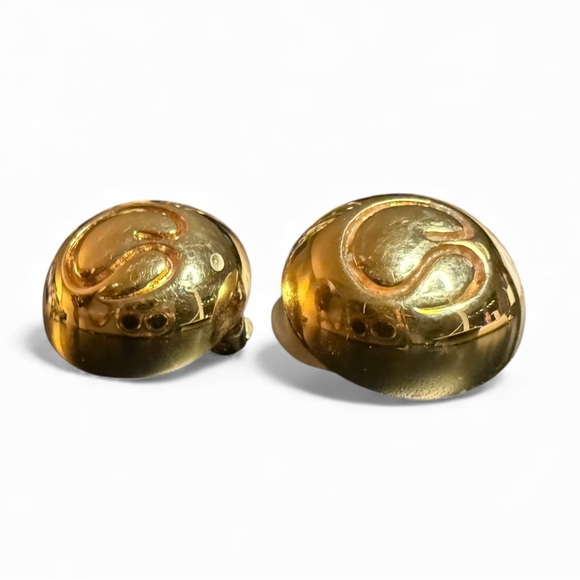 St. John Jewelry - St. John Gold Dome Logo Clip-On Earrings • Vintage Couture All-Metal